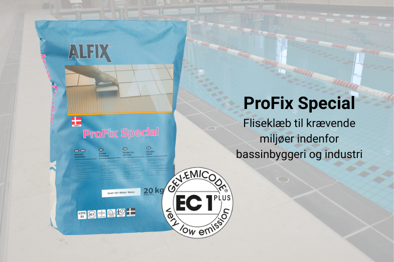 ProFix Special kan anvendes på beton, cementbaserede spartelmasser, eksisterende fliser og vinyl (indendørs).